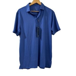 Head Golf Mens Medium Polo Shirt Sports Blue Knit Pinstriped Short Sleeve NWT